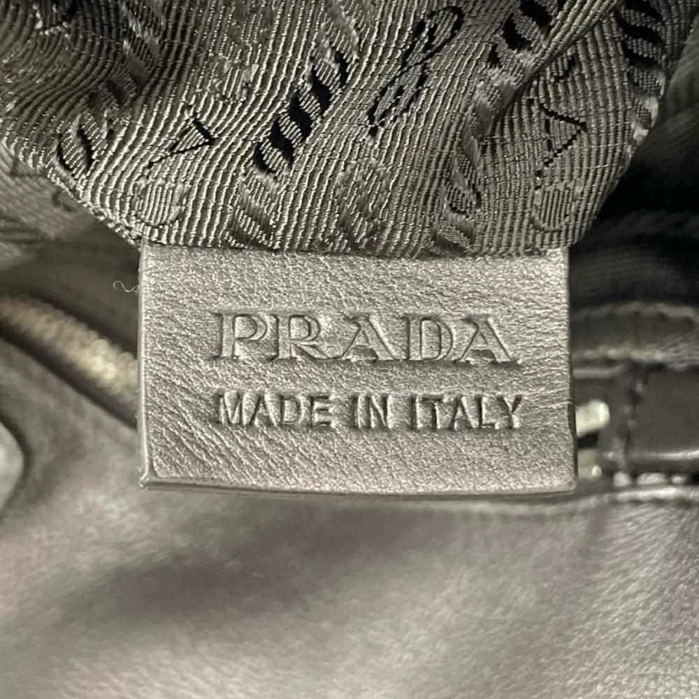 PRADA プラダ トートバッグ ベルテッド レザー メタリック レザー グレー シルバー金具 レディース【中古品】