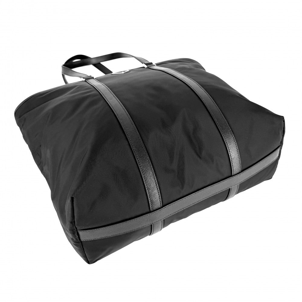 PRADA プラダ トートバッグ トライアングルロゴ Re-Nylon ハンドバッグ レザー ブラック 黒 シルバー金具 ユニセックス【中古品】