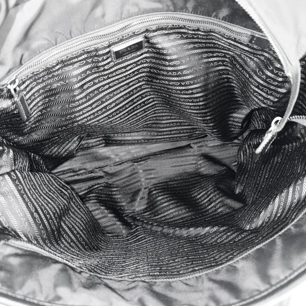 PRADA プラダ トートバッグ トライアングルロゴ Re-Nylon ハンドバッグ レザー ブラック 黒 シルバー金具 ユニセックス【中古品】