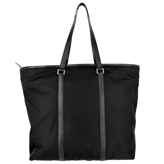 PRADA プラダ トートバッグ トライアングルロゴ Re-Nylon ハンドバッグ レザー ブラック 黒 シルバー金具 ユニセックス【中古品】
