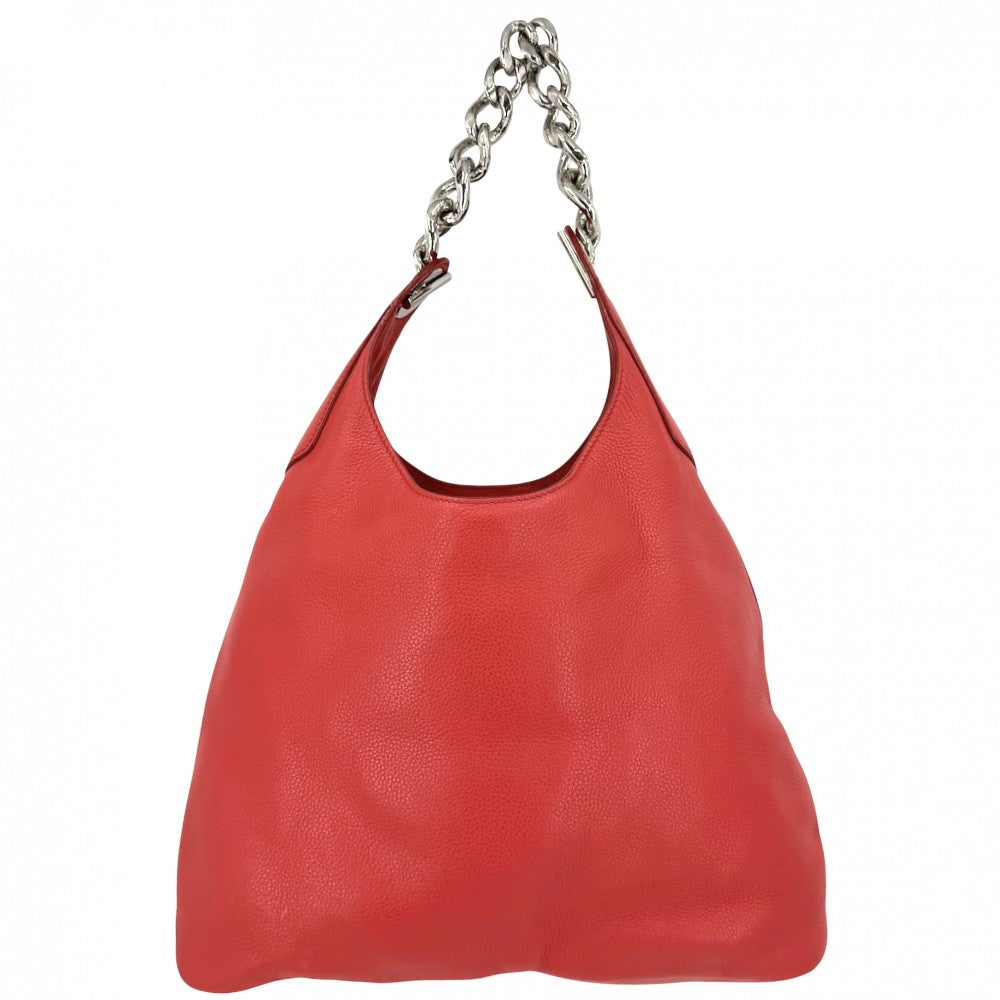 PRADA プラダ ハンドバッグ トライアングルロゴ チェーン 1BC026 レザー レッド 赤 シルバー金具 レディース【中古品】