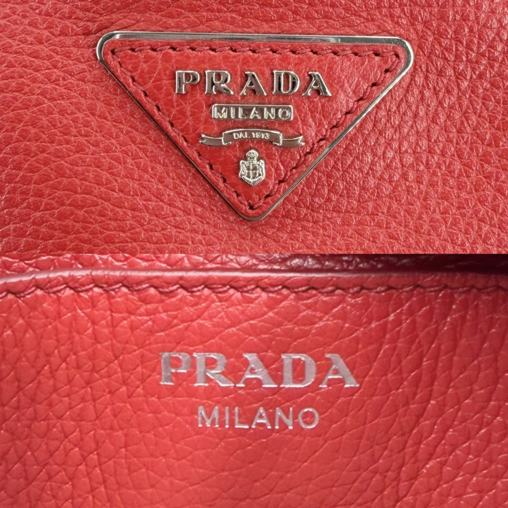 PRADA プラダ ハンドバッグ トライアングルロゴ チェーン 1BC026 レザー レッド 赤 シルバー金具 レディース【中古品】