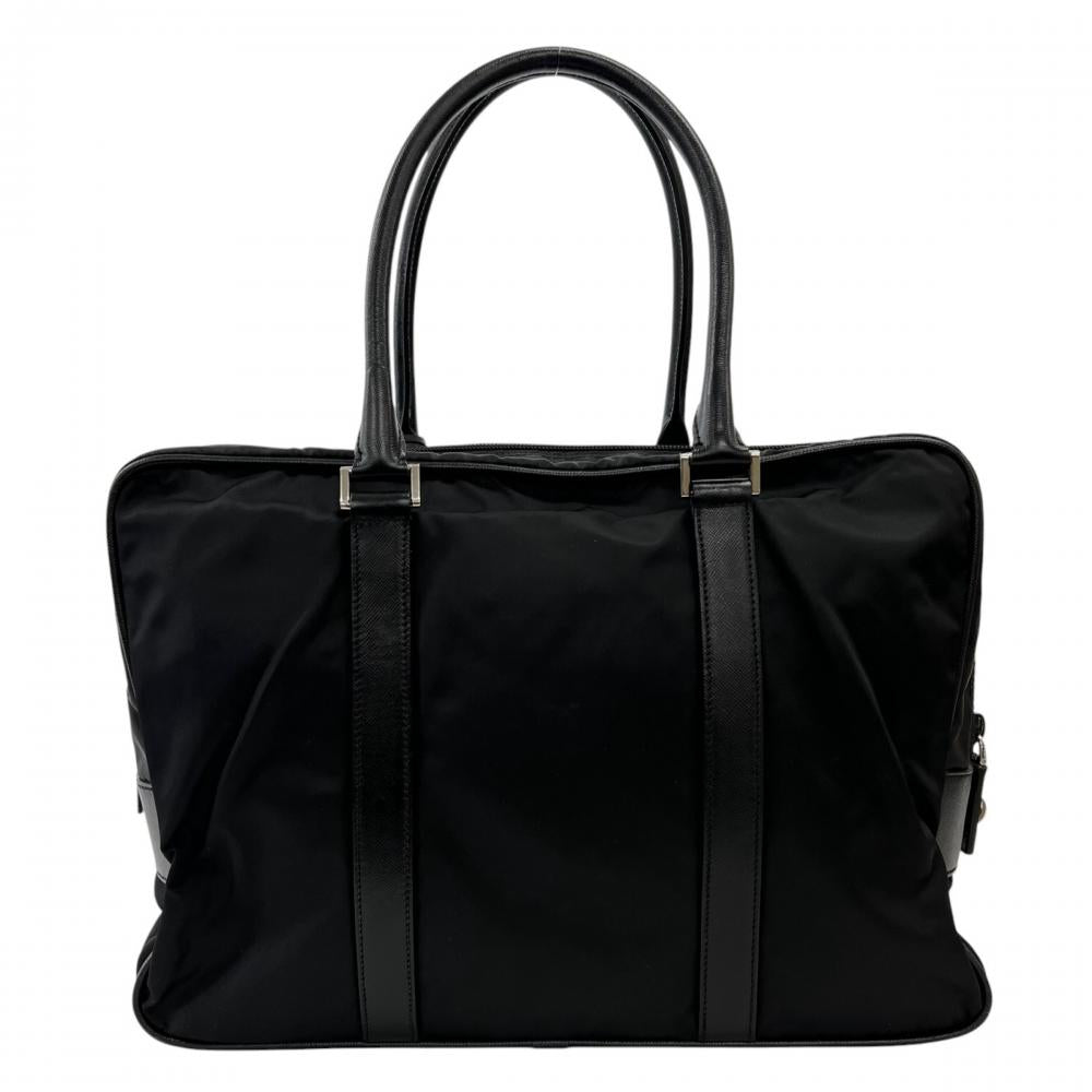 PRADA プラダ ハンドバッグ テスート ビジネスバッグ ナイロン サフィアーノ ブラック 黒 シルバー金具 メンズ【中古品】