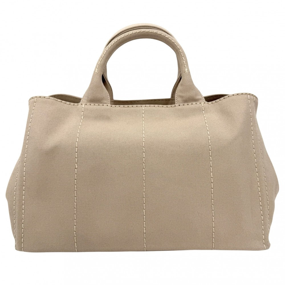 【開店SALE】 PRADA プラダ ハンドバッグ カナパ トートバッグ トライアングルロゴ 2WAY ショルダーバッグ 1BG642 コットン ベージュ ゴールド金具 レディース【中古品】