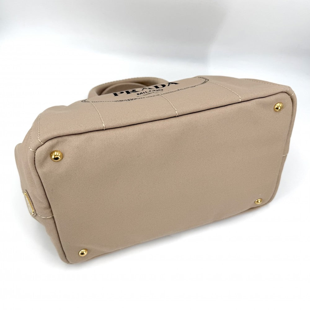 【開店SALE】 PRADA プラダ ハンドバッグ カナパ トートバッグ トライアングルロゴ 2WAY ショルダーバッグ 1BG642 コットン ベージュ ゴールド金具 レディース【中古品】