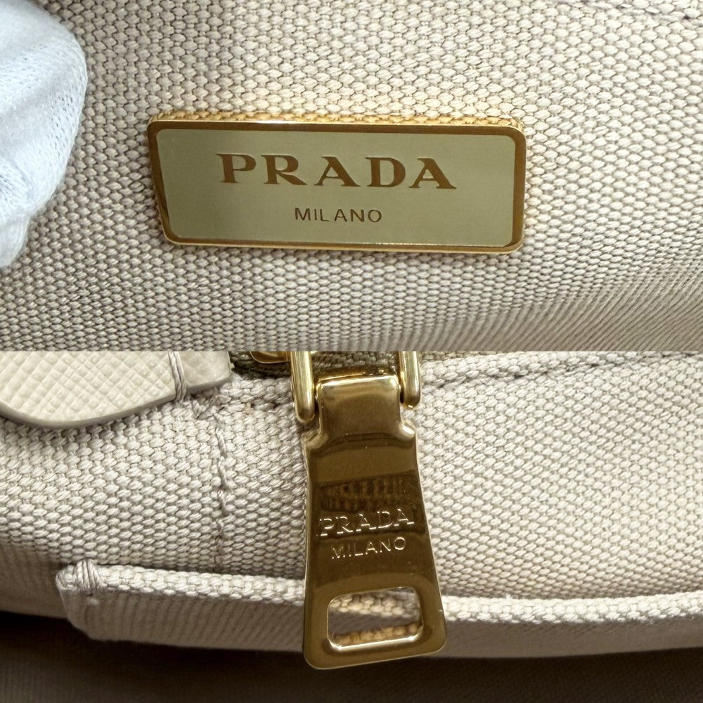 【開店SALE】 PRADA プラダ ハンドバッグ カナパ トートバッグ トライアングルロゴ 2WAY ショルダーバッグ 1BG642 コットン ベージュ ゴールド金具 レディース【中古品】