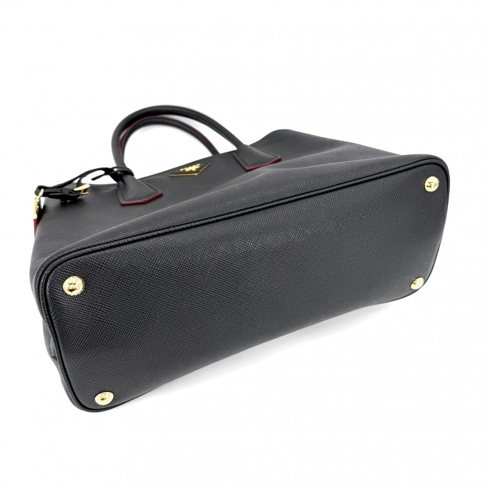 PRADA プラダ 2WAY ドゥーブレ ミディアム ハンドバッグ ショルダーバッグ トライアングルロゴ 1BG775 レザー ブラック 黒 ゴールド金具 レディース【中古品】