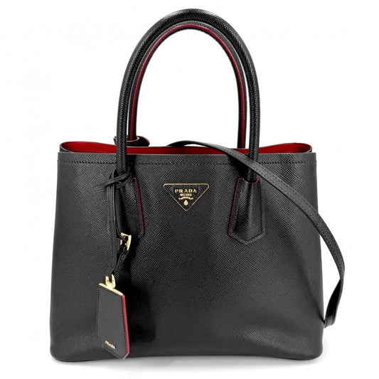 PRADA プラダ 2WAY ドゥーブレ ミディアム ハンドバッグ ショルダーバッグ トライアングルロゴ 1BG775 レザー ブラック 黒 ゴールド金具 レディース【中古品】
