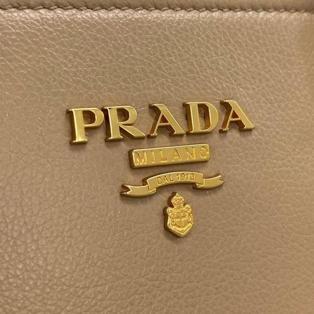 PRADA プラダ 2WAY Wファスナー 1BA164 ベージュ ゴールド金具 レディース【中古品】