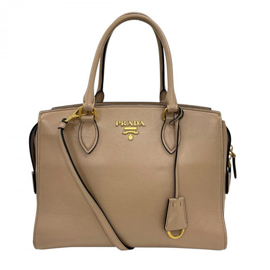 PRADA プラダ 2WAY Wファスナー 1BA164 ベージュ ゴールド金具 レディース【中古品】