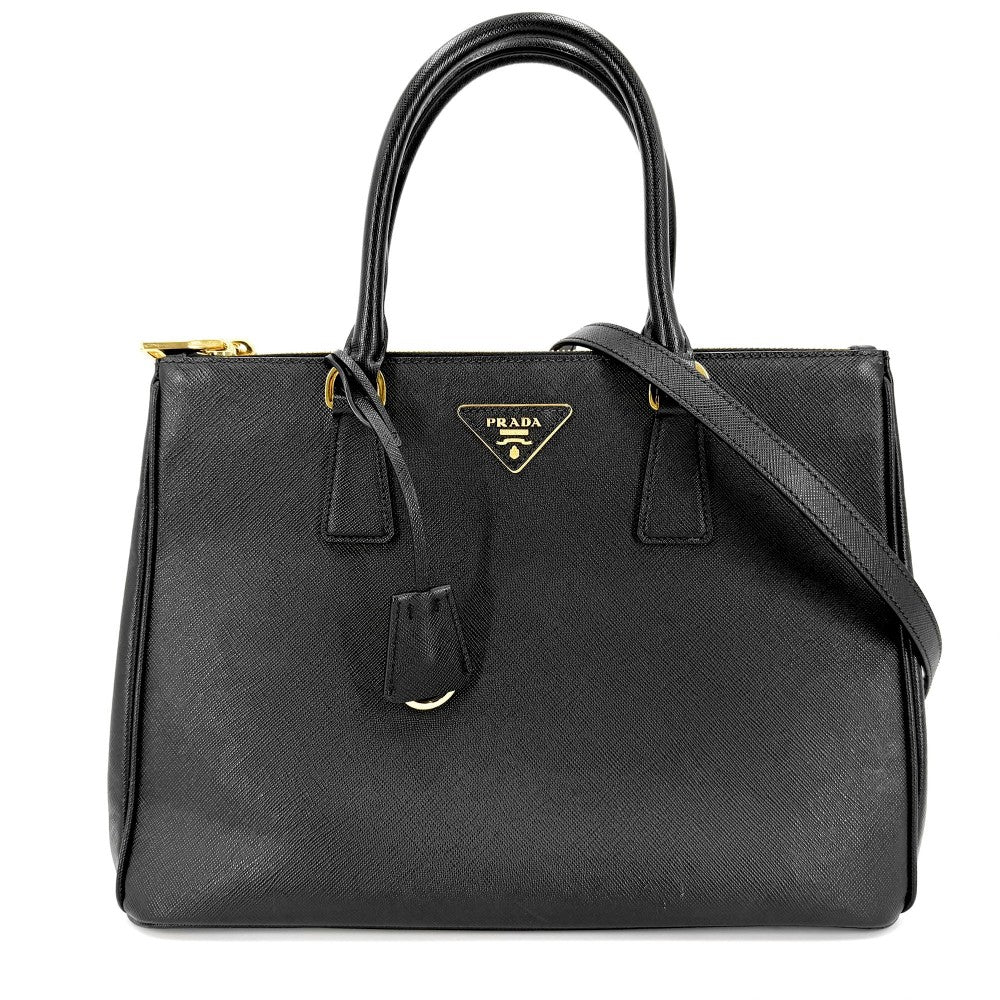 PRADA プラダ 2WAY ガレリア ラージ ハンドバッグ ショルダーバッグ 1BA274 レザー ブラック 黒 ゴールド金具 レディース【中古品】