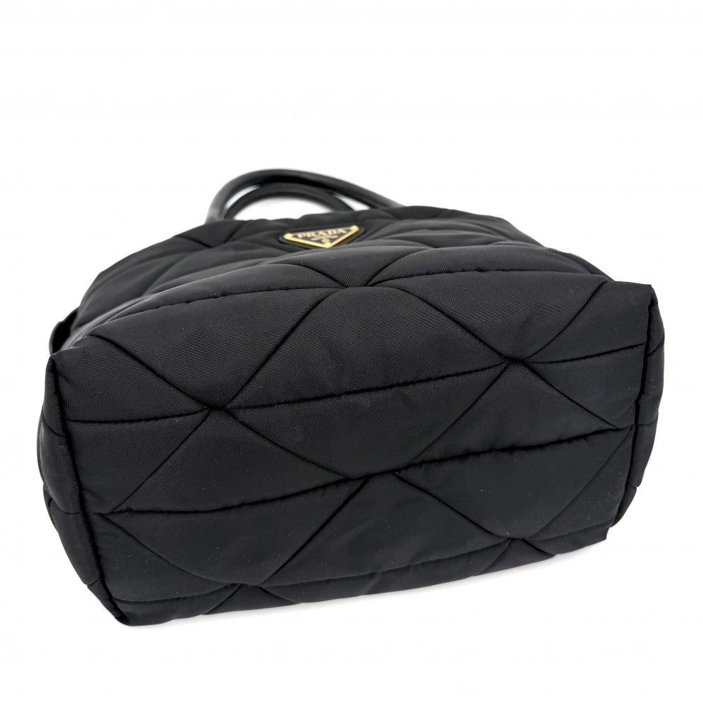 PRADA プラダ 2WAY スモール パデッド ハンドバッグ トートバッグ ショルダーバッグ 1BG373 ナイロン ブラック 黒 ゴールド金具 レディース【中古品】