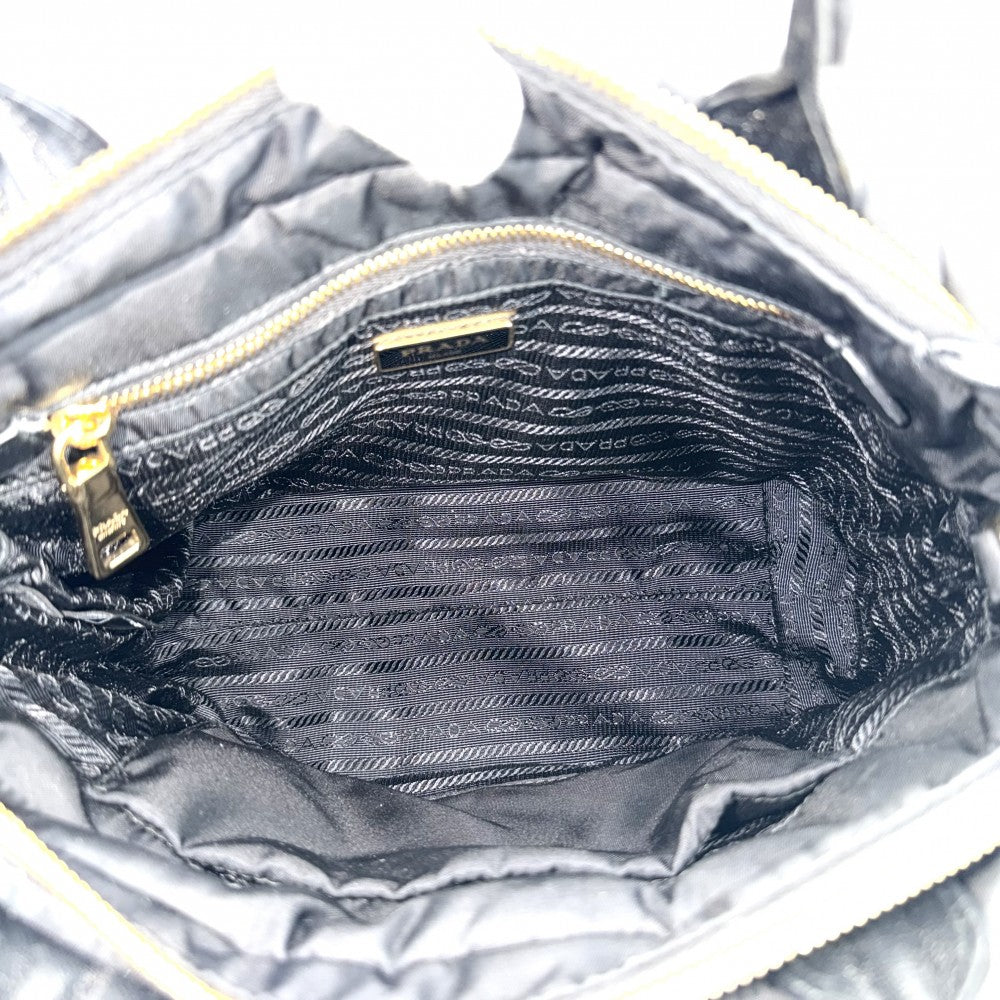 PRADA プラダ 2WAY スモール パデッド ハンドバッグ トートバッグ ショルダーバッグ 1BG373 ナイロン ブラック 黒 ゴールド金具 レディース【中古品】