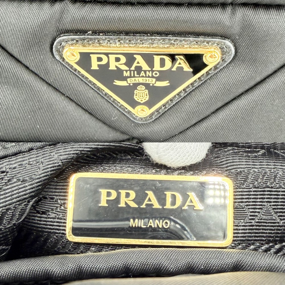 PRADA プラダ 2WAY スモール パデッド ハンドバッグ トートバッグ ショルダーバッグ 1BG373 ナイロン ブラック 黒 ゴールド金具 レディース【中古品】
