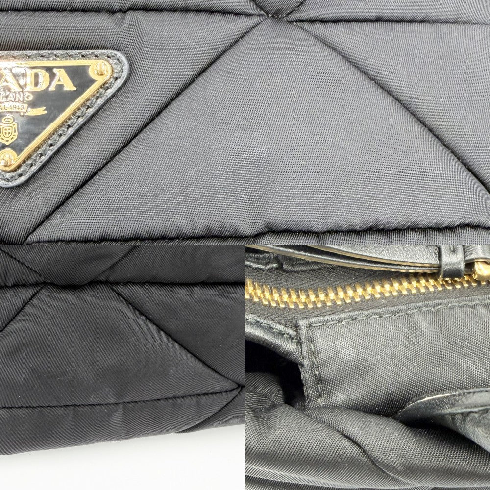 PRADA プラダ 2WAY スモール パデッド ハンドバッグ トートバッグ ショルダーバッグ 1BG373 ナイロン ブラック 黒 ゴールド金具 レディース【中古品】