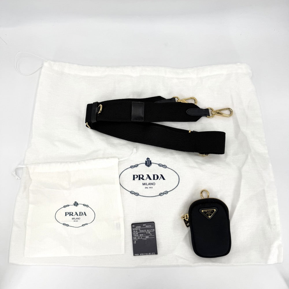 PRADA プラダ 2WAY スモール パデッド ハンドバッグ トートバッグ ショルダーバッグ 1BG373 ナイロン ブラック 黒 ゴールド金具 レディース【中古品】