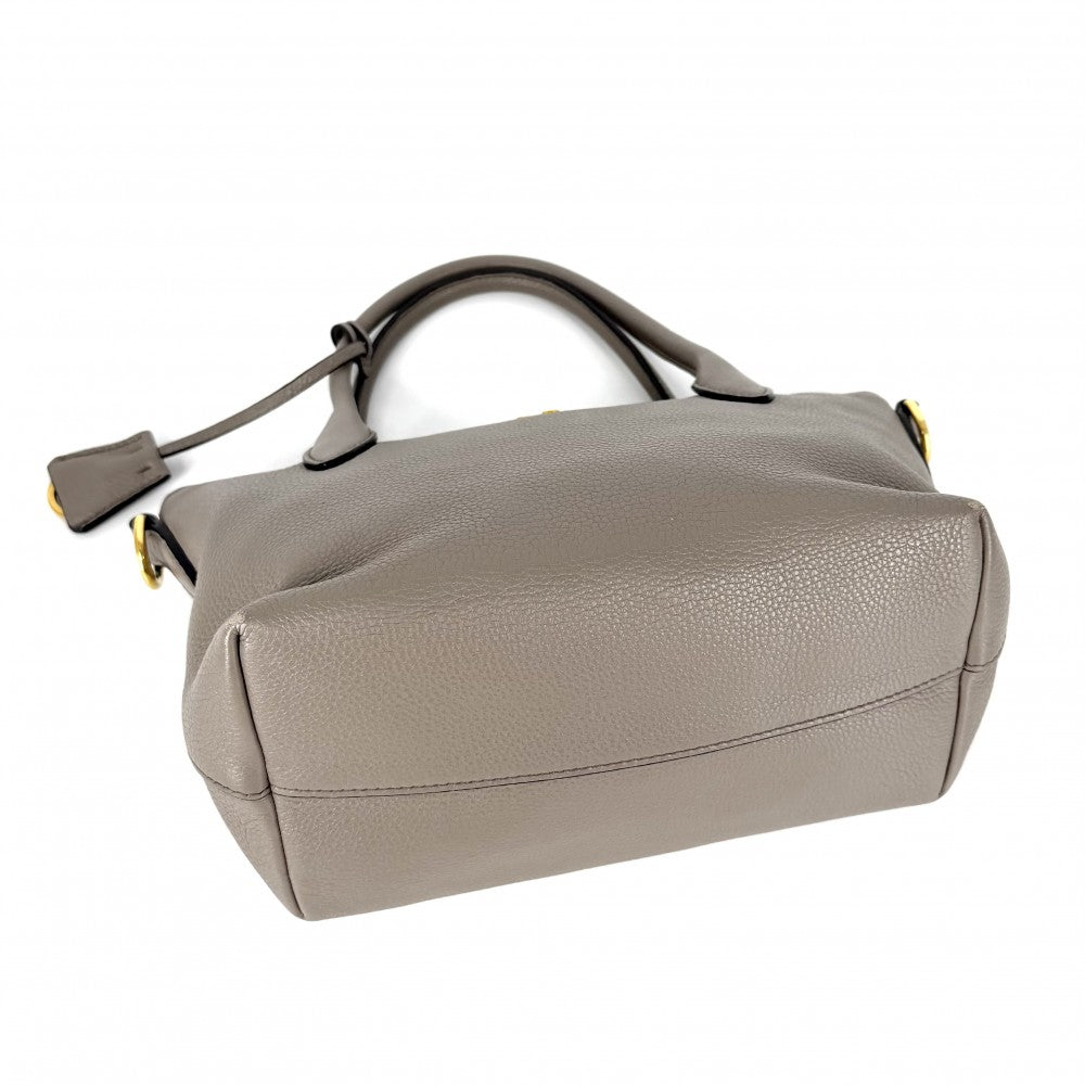 PRADA プラダ 2WAY ショルダーバッグ ハンドバッグ トライアングルロゴ 1BA111 レザー グレージュ ゴールド金具 レディース【中古品】