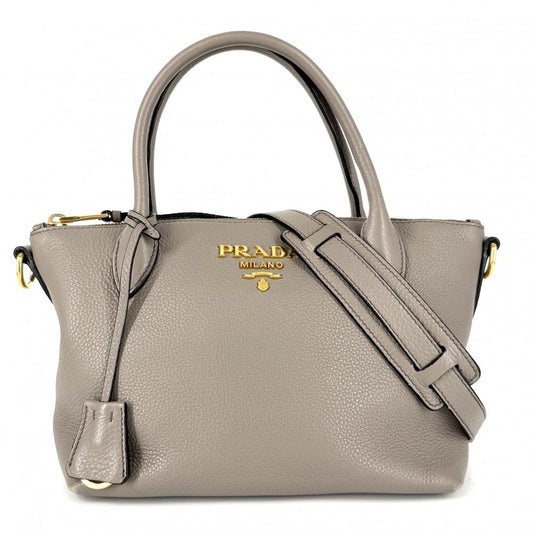 PRADA プラダ 2WAY ショルダーバッグ ハンドバッグ トライアングルロゴ 1BA111 レザー グレージュ ゴールド金具 レディース【中古品】