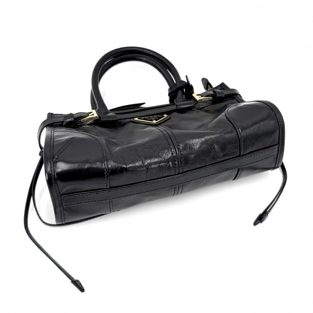 PRADA プラダ 2WAY ボニー ミニ ハンドバッグ ショルダーバッグ トライアングルロゴ 1BA486 レザー ブラック 黒 ゴールド金具 レディース【中古品】