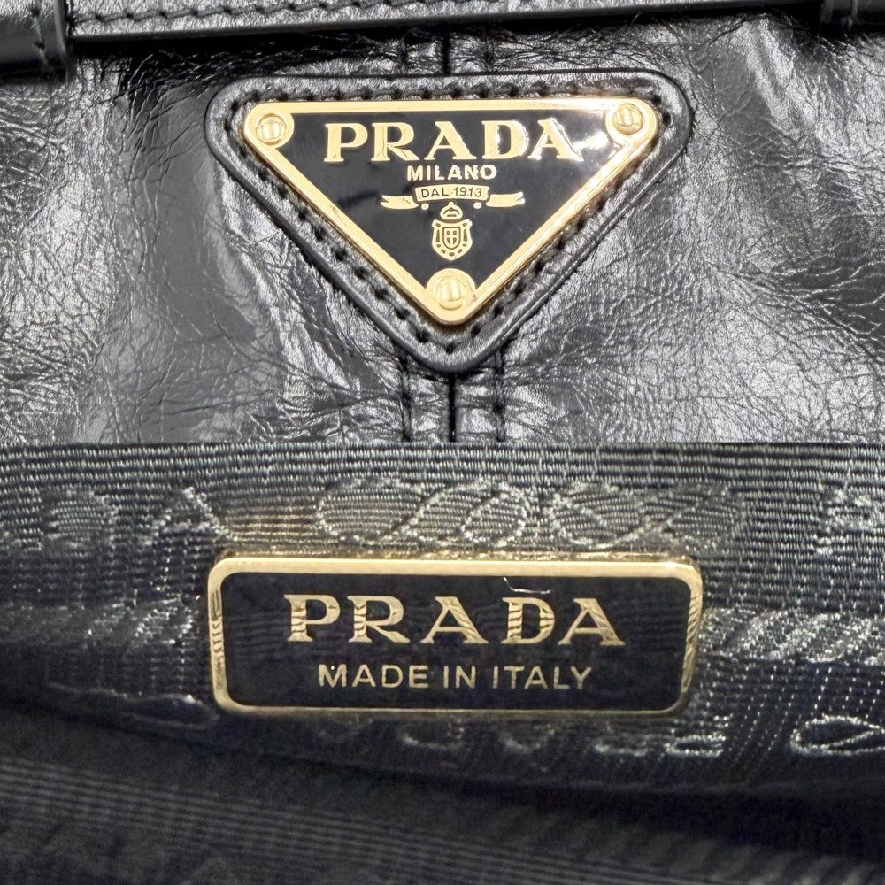 PRADA プラダ 2WAY ボニー ミニ ハンドバッグ ショルダーバッグ トライアングルロゴ 1BA486 レザー ブラック 黒 ゴールド金具 レディース【中古品】