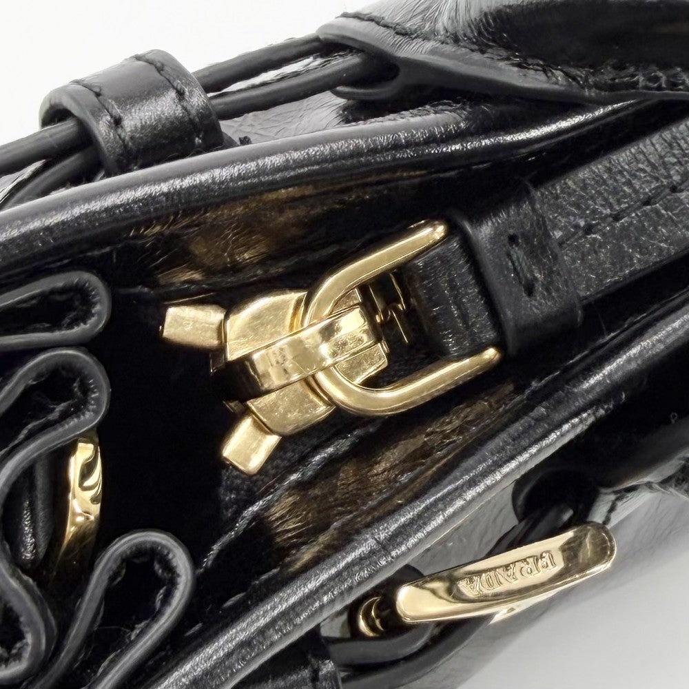 PRADA プラダ 2WAY ボニー ミニ ハンドバッグ ショルダーバッグ トライアングルロゴ 1BA486 レザー ブラック 黒 ゴールド金具 レディース【中古品】