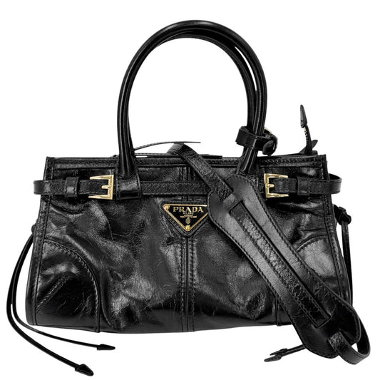 PRADA プラダ 2WAY ボニー ミニ ハンドバッグ ショルダーバッグ トライアングルロゴ 1BA486 レザー ブラック 黒 ゴールド金具 レディース【中古品】