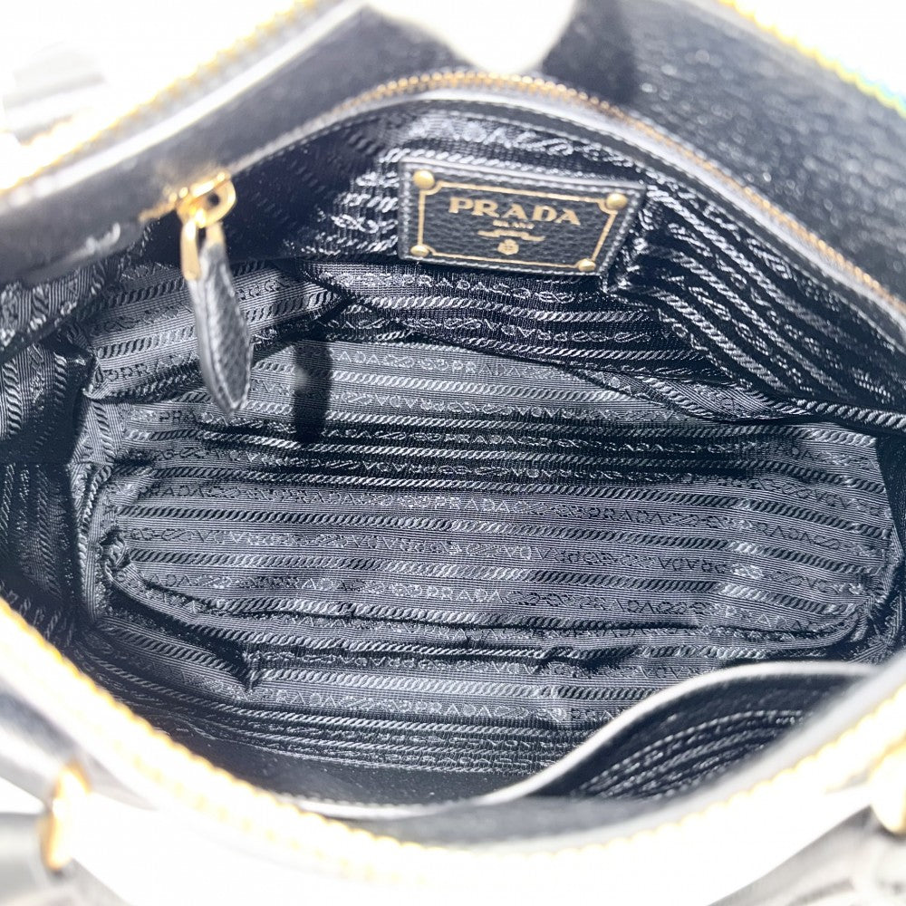 PRADA プラダ 2WAY ハンドバッグ ショルダーバッグ トライアングルロゴ 1BC032 レザー ブラック 黒 ゴールド金具 レディース【中古品】
