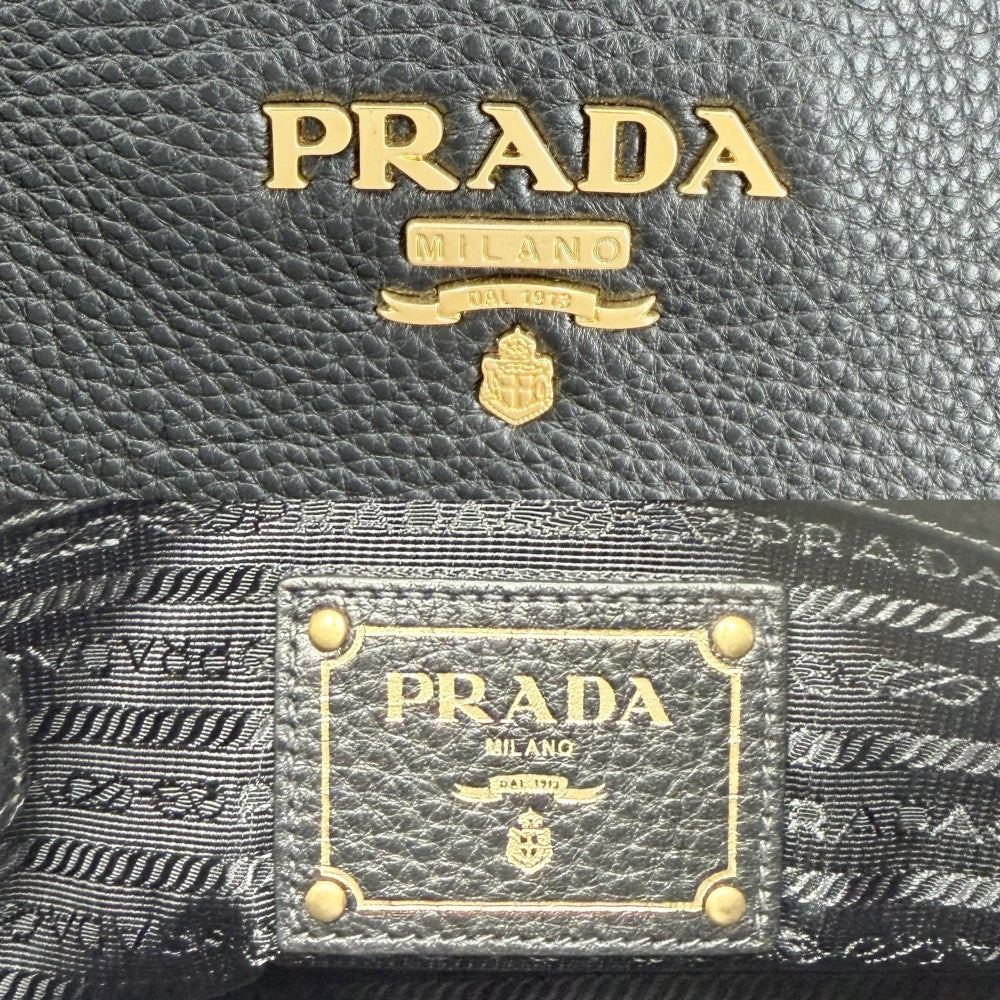 PRADA プラダ 2WAY ハンドバッグ ショルダーバッグ トライアングルロゴ 1BC032 レザー ブラック 黒 ゴールド金具 レディース【中古品】