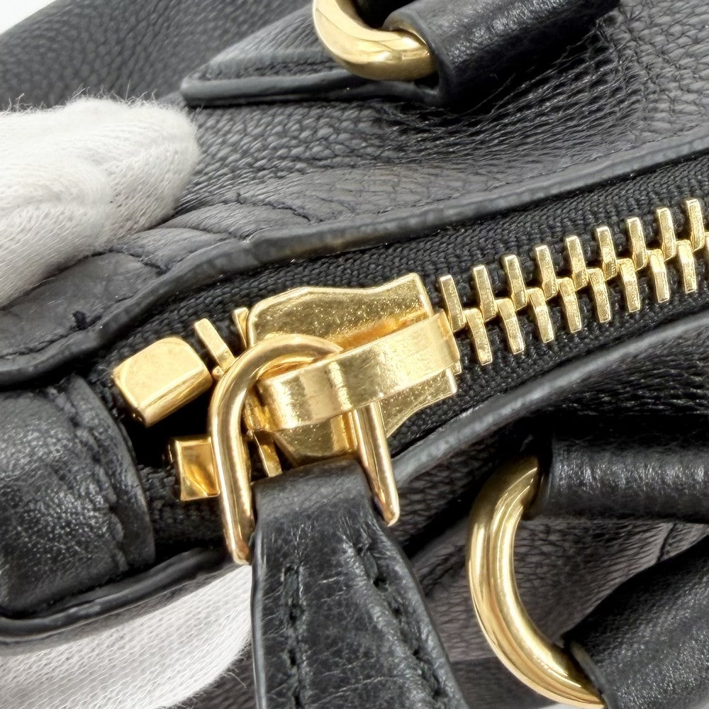 PRADA プラダ 2WAY ハンドバッグ ショルダーバッグ トライアングルロゴ 1BC032 レザー ブラック 黒 ゴールド金具 レディース【中古品】