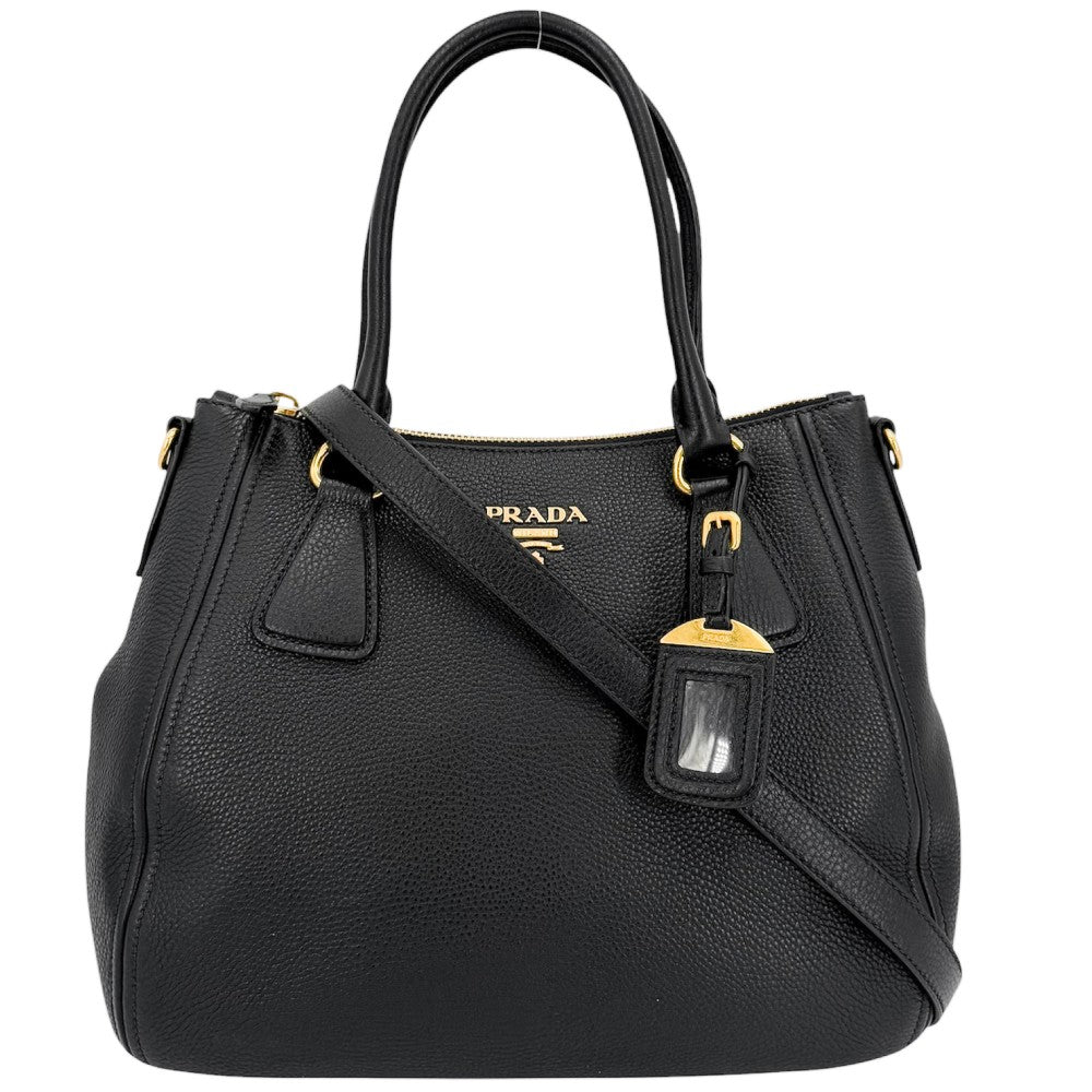 PRADA プラダ 2WAY ハンドバッグ ショルダーバッグ トライアングルロゴ 1BC032 レザー ブラック 黒 ゴールド金具 レディース【中古品】