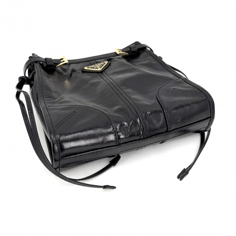 PRADA プラダ ショルダーバッグ ボニー トライアングルロゴ ポシェット 1BH229 レザー ブラック 黒 ゴールド金具 レディース【中古品】