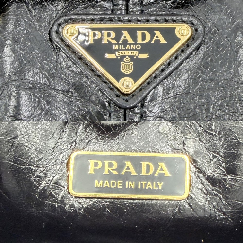 PRADA プラダ ショルダーバッグ ボニー トライアングルロゴ ポシェット 1BH229 レザー ブラック 黒 ゴールド金具 レディース【中古品】