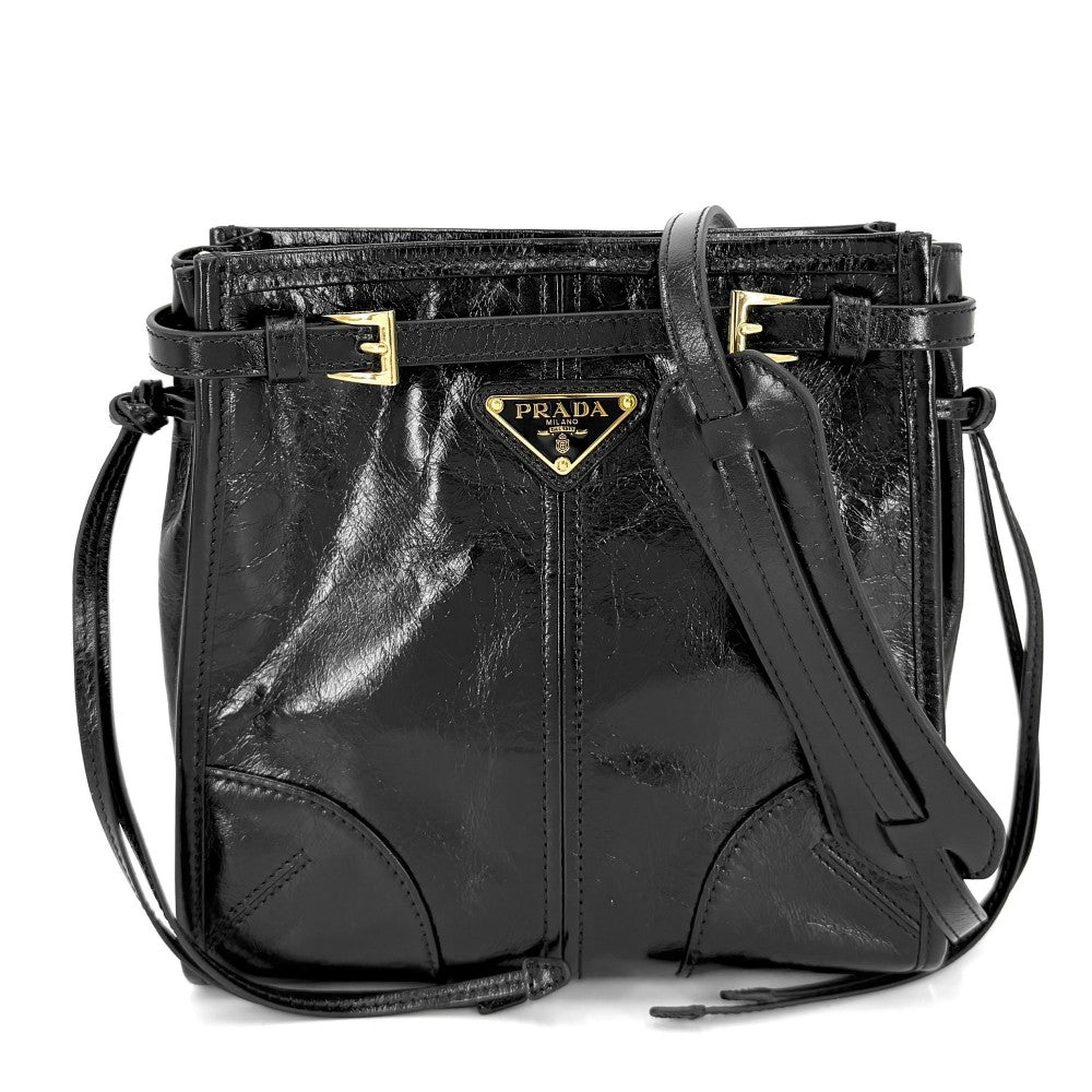 PRADA プラダ ショルダーバッグ ボニー トライアングルロゴ ポシェット 1BH229 レザー ブラック 黒 ゴールド金具 レディース【中古品】