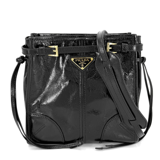 PRADA プラダ ショルダーバッグ ボニー トライアングルロゴ ポシェット 1BH229 レザー ブラック 黒 ゴールド金具 レディース【中古品】