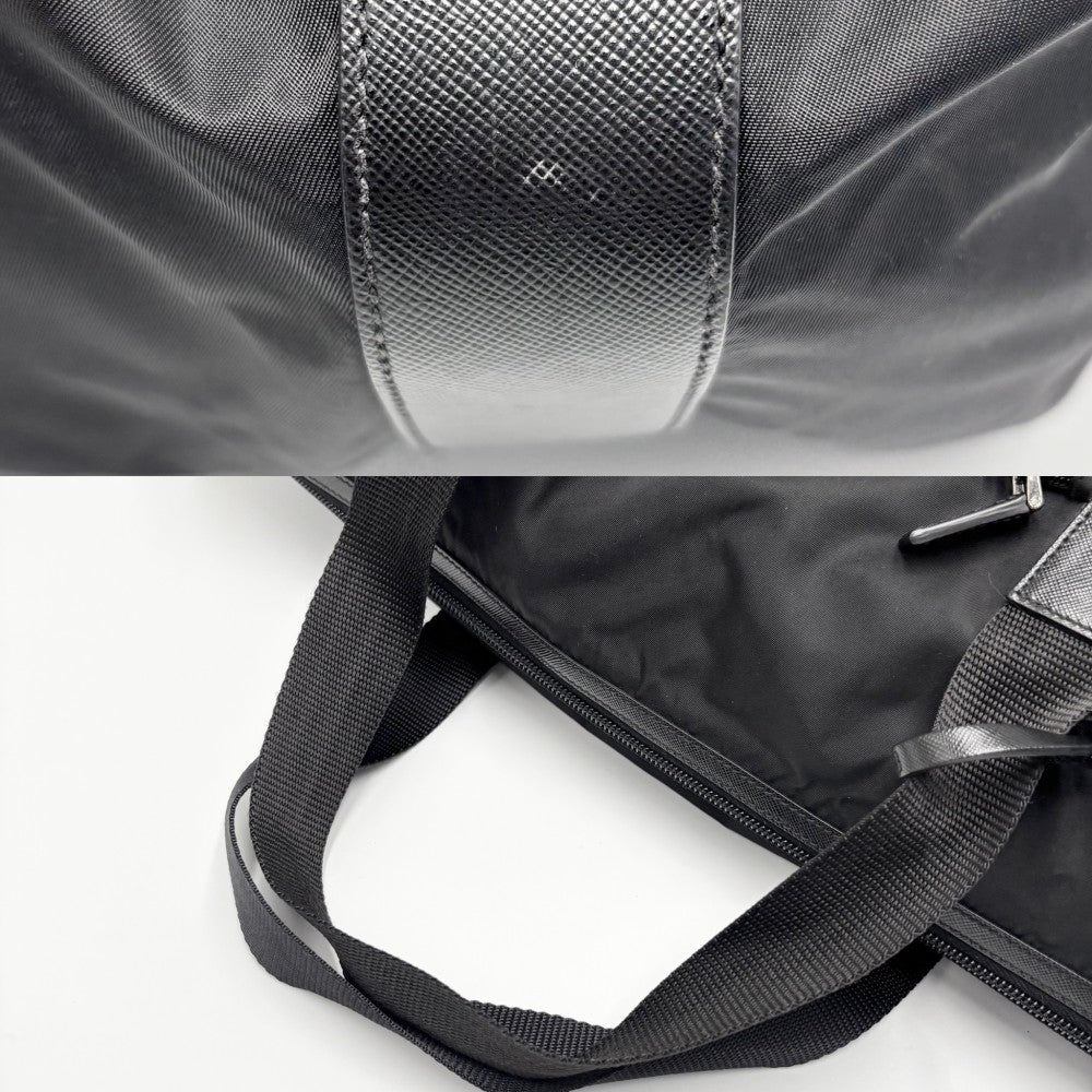 PRADA プラダ ボストンバッグ トライアングルロゴ トートバッグ トラベルバッグ メンズ レディース V49Z ナイロン レザー ブラック 黒 シルバー金具 ユニセックス【中古品】