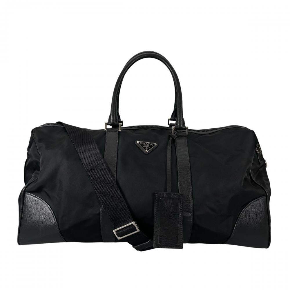 PRADA プラダ ボストンバッグ ダッフルバッグ 2WAY VS0350 ナイロン サフィアーノ ブラック 黒 シルバー金具 メンズ【中古品】