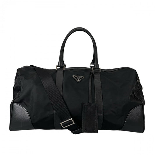PRADA プラダ ボストンバッグ ダッフルバッグ 2WAY VS0350 ナイロン サフィアーノ ブラック 黒 シルバー金具 メンズ【中古品】