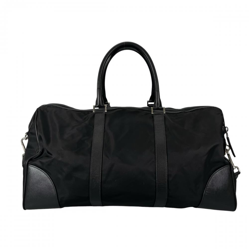 PRADA プラダ ボストンバッグ ダッフルバッグ 2WAY VS0350 ナイロン サフィアーノ ブラック 黒 シルバー金具 メンズ【中古品】
