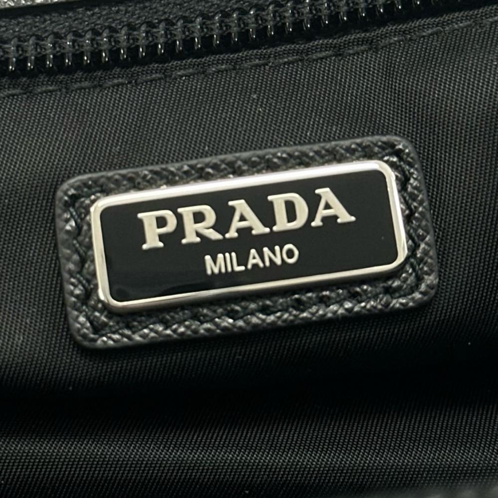 PRADA プラダ クラッチバッグ トライアングルロゴ ナイロン サファイアーノレザー ブラック 黒 シルバー金具 メンズ【中古品】