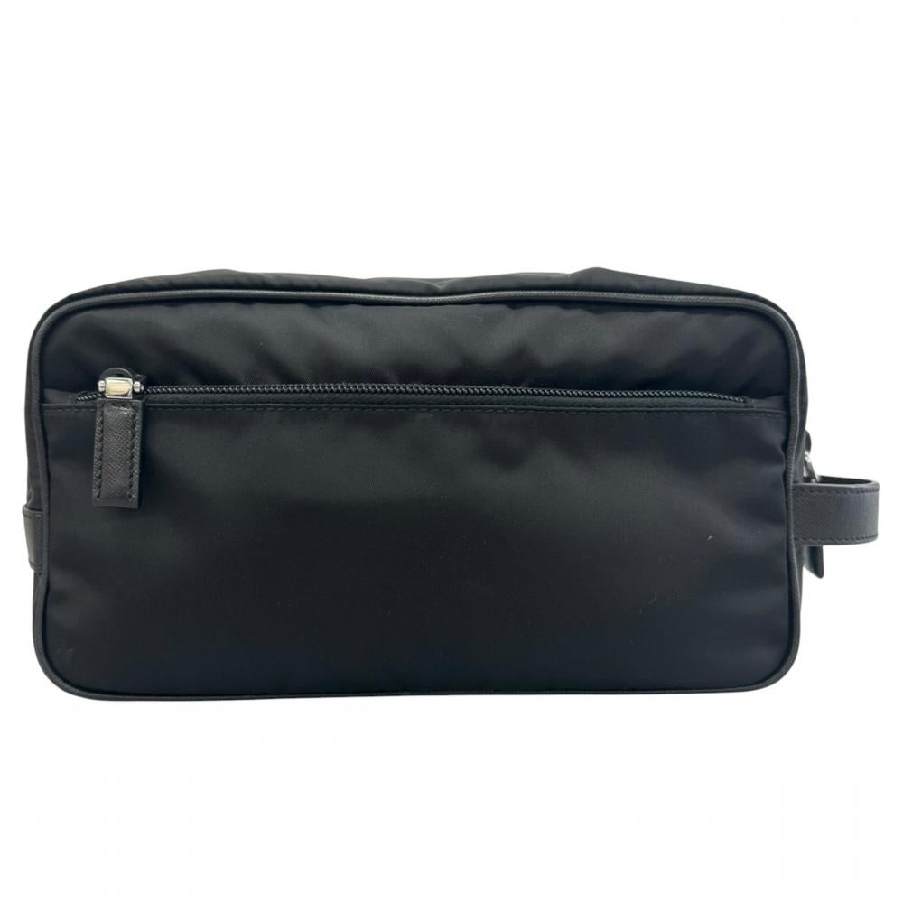 PRADA プラダ クラッチバッグ トライアングルロゴ ナイロン サファイアーノレザー ブラック 黒 シルバー金具 メンズ【中古品】