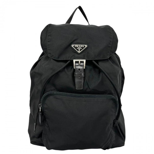PRADA プラダ リュック バックパック トライアングルロゴ ナイロン ブラック 黒 シルバー金具 レディース【中古品】