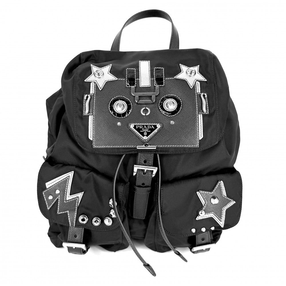PRADA プラダ リュック テスート ロボット バックパック トライアングルロゴ メンズ レディース 1BZ811 ナイロン レザー ブラック 黒 シルバー金具 ユニセックス【中古品】