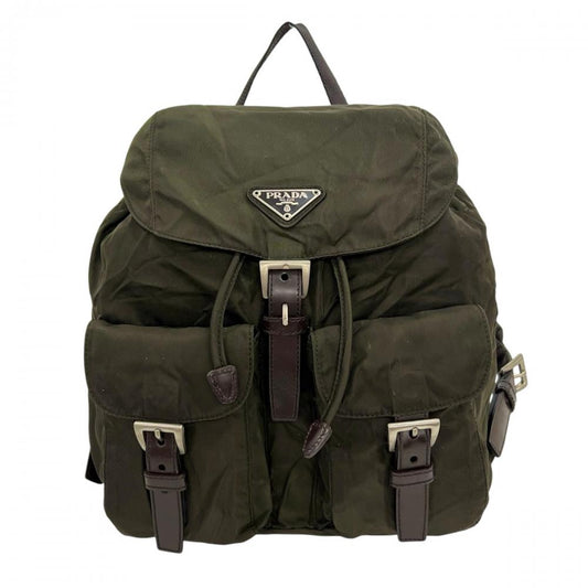 PRADA プラダ リュック テスート バックパック B6677 ナイロン レザー カーキ シルバー金具 レディース【中古品】
