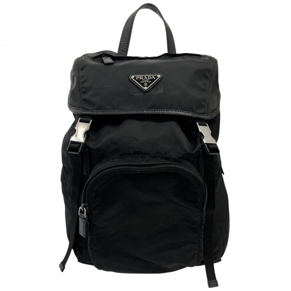PRADA プラダ リュック トライアングルロゴ 1BZ039 ナイロン ブラック 黒 シルバー金具 レディース【中古品】