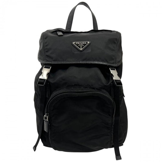 PRADA プラダ リュック トライアングルロゴ 1BZ039 ナイロン ブラック 黒 シルバー金具 レディース【中古品】