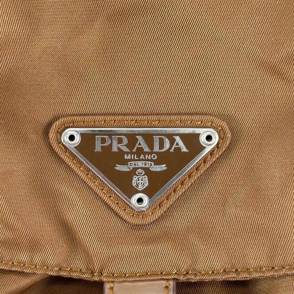 PRADA プラダ リュック テスート ナイロン トライアングルロゴ B5885 ナイロン ブラウン系 シルバー金具 レディース【中古品】