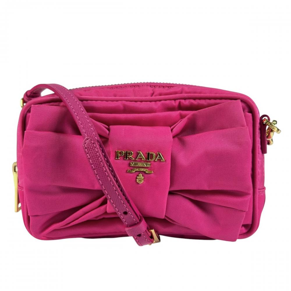 PRADA プラダ ショルダーバッグ テスート フィオッコ リボン 1N1727 ナイロン ピンク ゴールド金具 レディース【中古品】