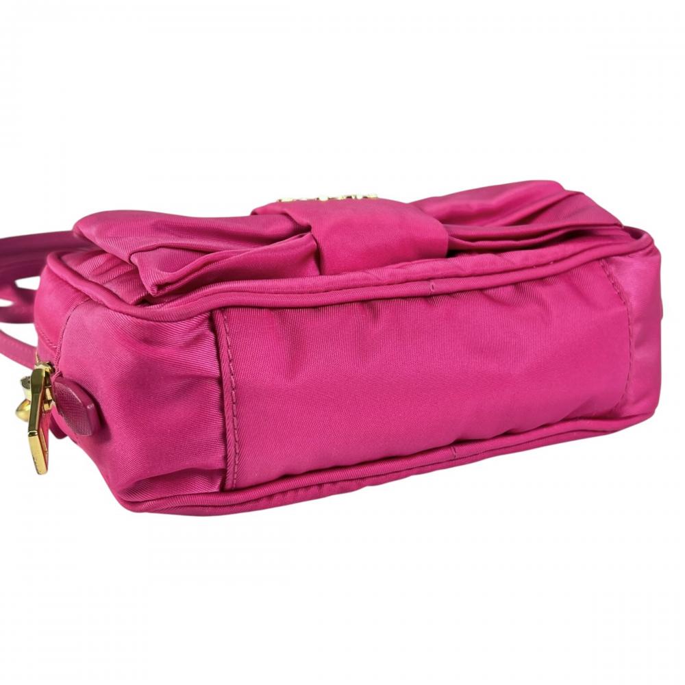 PRADA プラダ ショルダーバッグ テスート フィオッコ リボン 1N1727 ナイロン ピンク ゴールド金具 レディース【中古品】
