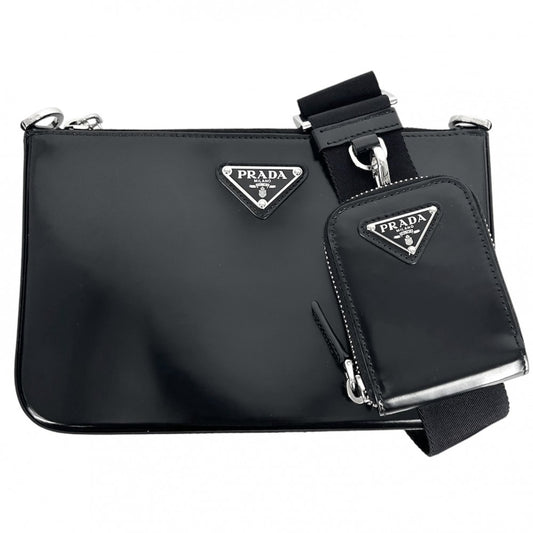 【開店SALE】 PRADA プラダ ショルダーバッグ トライアングルロゴ ポーチ付き かばん 鞄 2VH129 レザー ブラック 黒 シルバー金具 レディース【中古品】