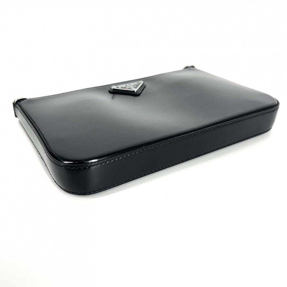 【開店SALE】 PRADA プラダ ショルダーバッグ トライアングルロゴ ポーチ付き かばん 鞄 2VH129 レザー ブラック 黒 シルバー金具 レディース【中古品】